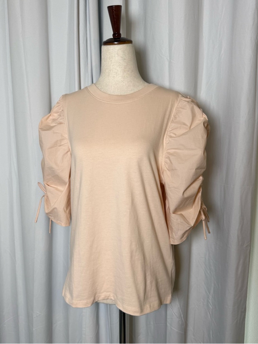 FRAME Ruched Tie Sleeve Tee Blush Pink Puff Sleeve Top XL NWT - Picture 4 of 13